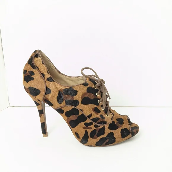 SCHUTZ Leopard Peep Toe Heels - Picture 2 of 16